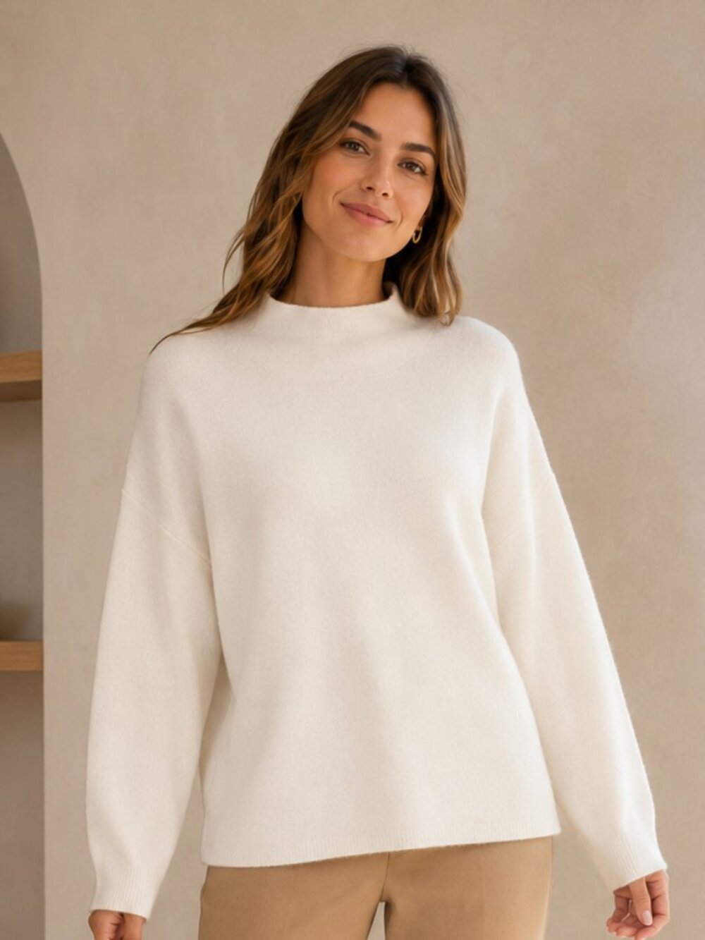Quince Ivory Mock Neck Poncho Sweater Cape Size Large